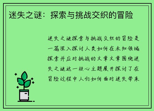 迷失之谜：探索与挑战交织的冒险